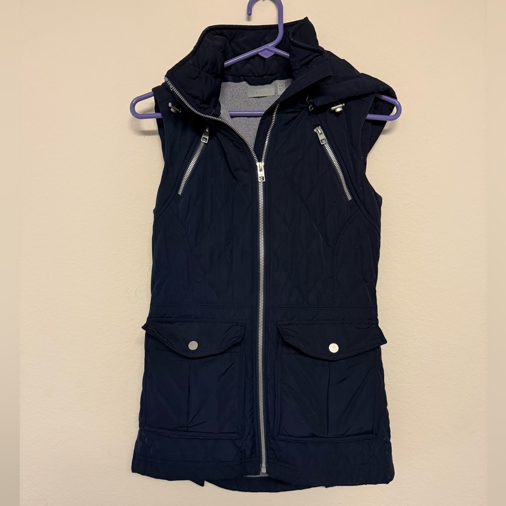 Athleta Navy Quilted Vest with Hood